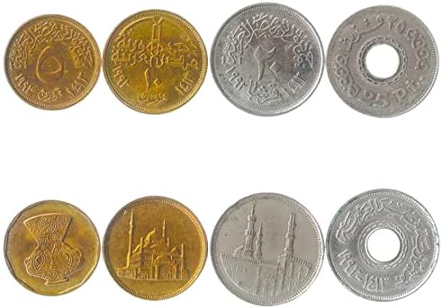4 מטבעות ממצרים | אוסף סט מטבעות מצרי 5 10 20 25 QIRSH | הופץ 1992-1993 | מסגד מוחמד | מסגד אל אזהר